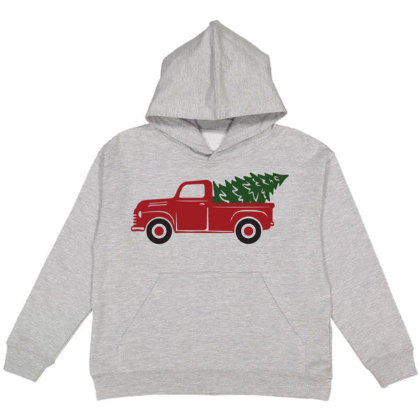 Christmas Tree Truck Youth Hoodie - Gray