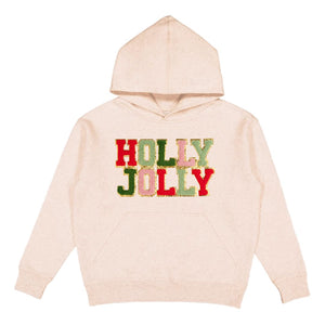 Holly Jolly Patch Christmas Youth Hoodie - Natural