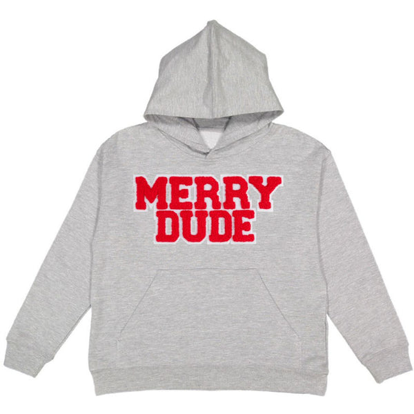 Merry Dude Patch Christmas Youth Hoodie - Gray