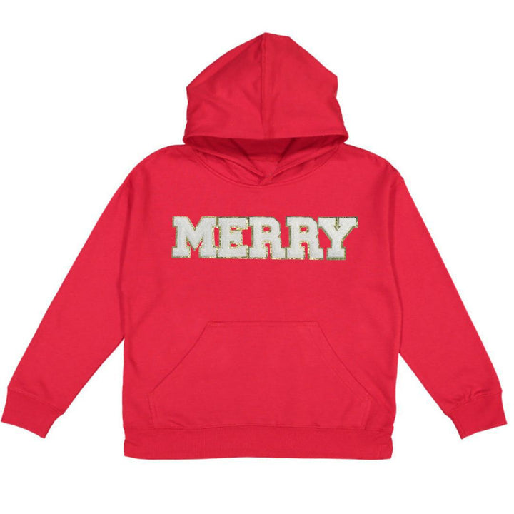 Merry Patch Christmas Youth Hoodie - Red