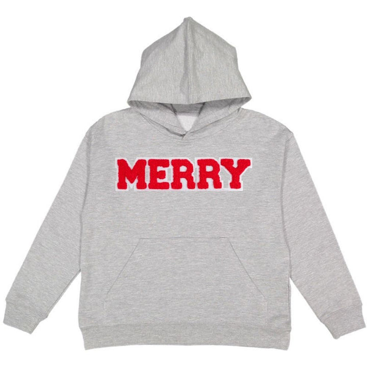 Merry Patch Christmas Youth Hoodie - Gray