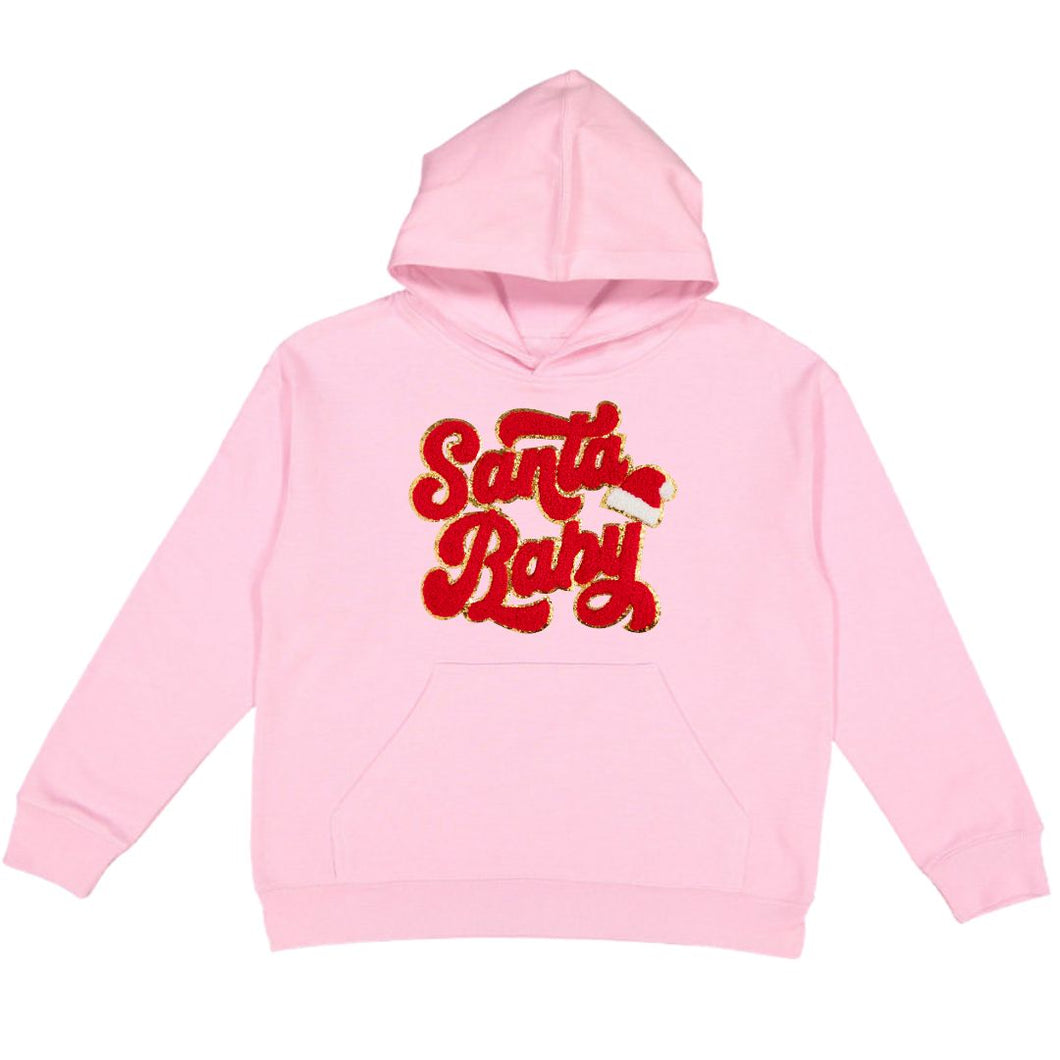 Santa Baby Patch Christmas Youth Hoodie - Pink