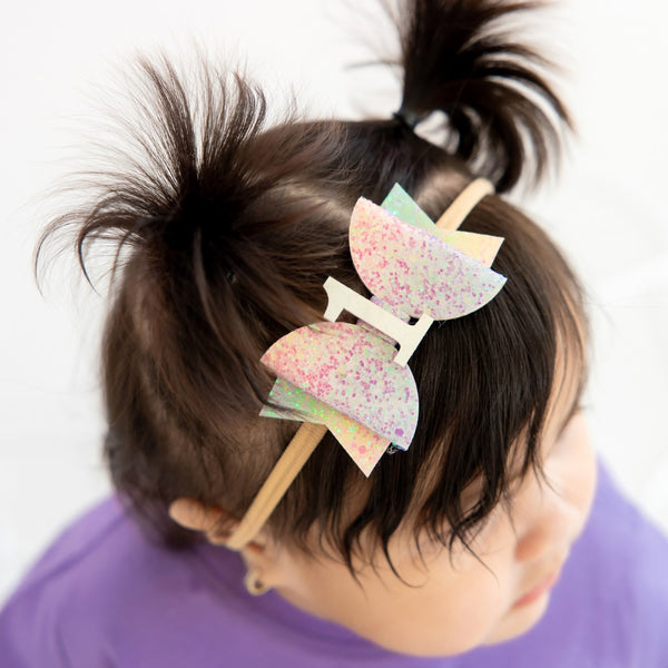 1st Birthday Pastel Rainbow Bow Baby Headband