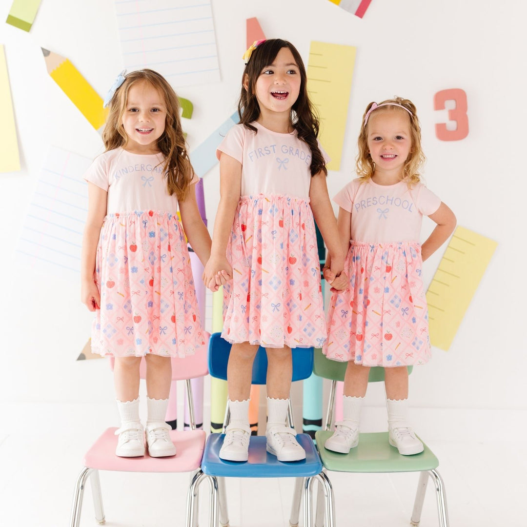 Back To School Trellis First Grade Short Sleeve Tutu Dress