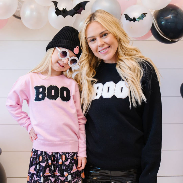 Boo Patch Halloween Adult Sweatshirt - Black