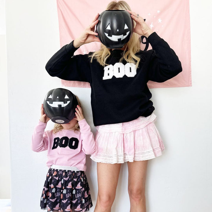 Boo Patch Halloween Adult Sweatshirt - Black