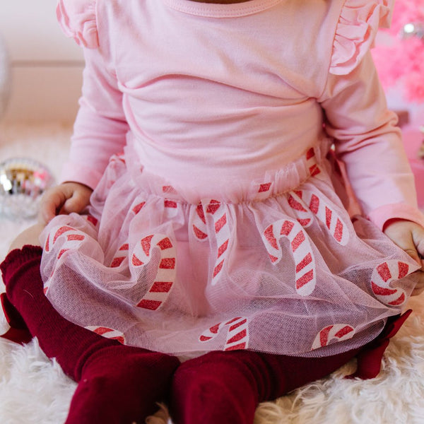 Candy Cane Christmas Long Sleeve Tutu Bodysuit