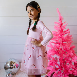 Candy Cane Christmas Long Sleeve Tutu Dress