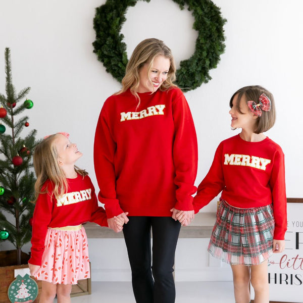 Merry Patch Christmas Adult Sweatshirt - Red