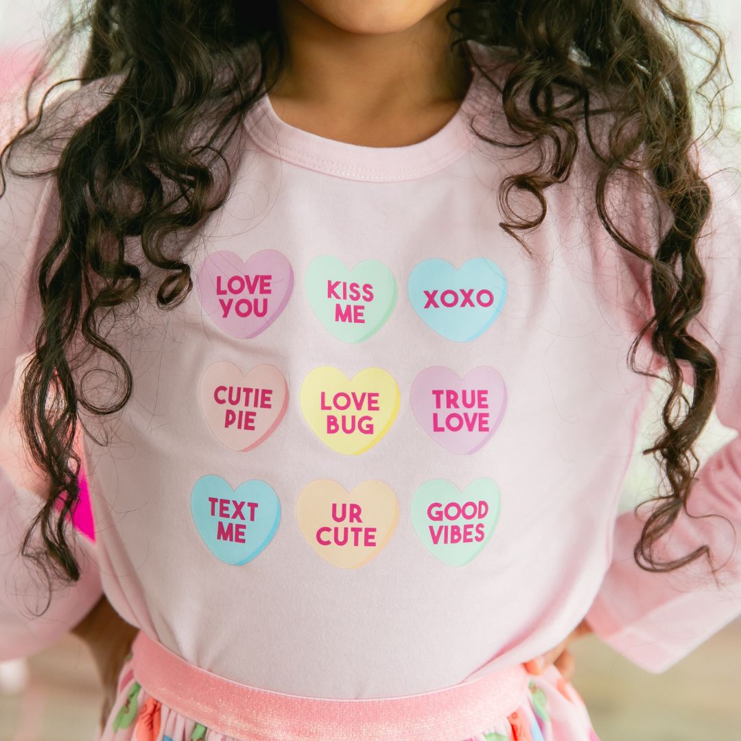 Candy Hearts Valentine's Day Long Sleeve Shirt - Pink