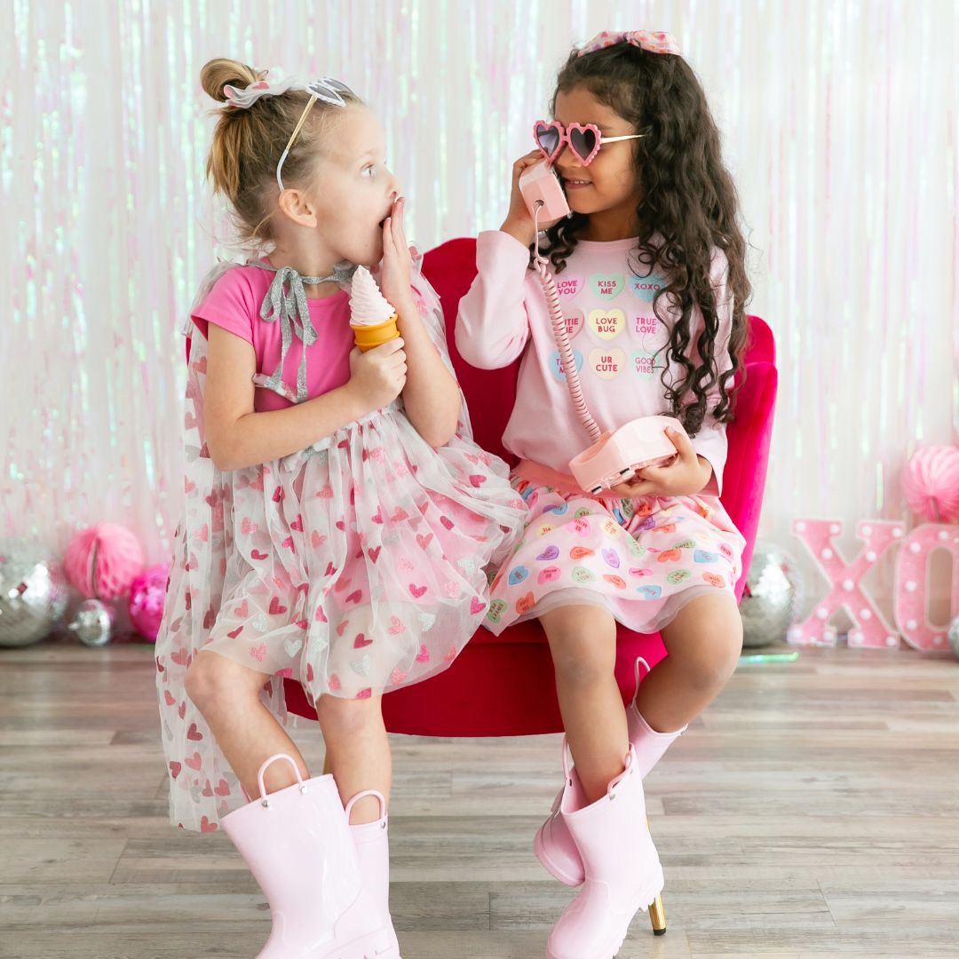 Glitter Heart Short Sleeve Tutu Dress