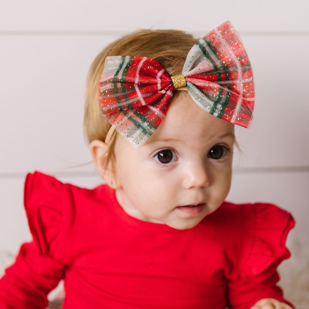 Christmas Plaid Tulle Bow Baby Headband