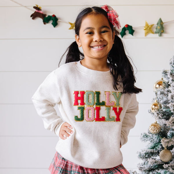 Holly Jolly Patch Christmas Sweatshirt - Natural