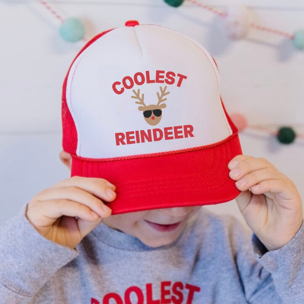 Coolest Reindeer Christmas Trucker Hat - Red/White