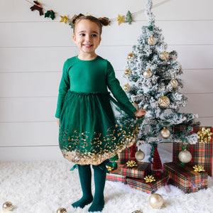 Emerald Sequin Christmas Long Sleeve Tutu Dress