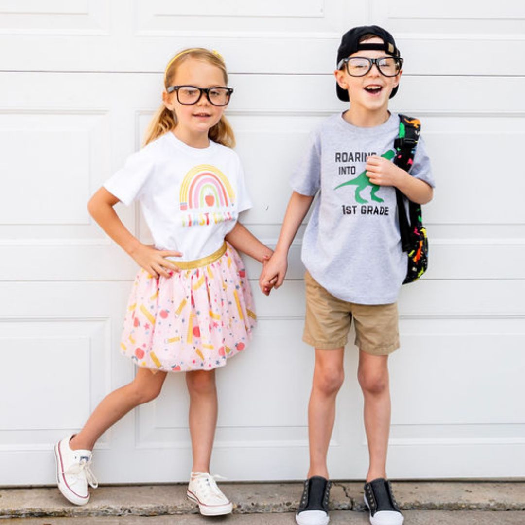 Roaring Into First Grade Short Sleeve T-Shirt - Gray