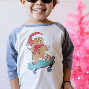 Gingerbread Skater Boy Christmas 3/4 Shirt - Natural/Heather