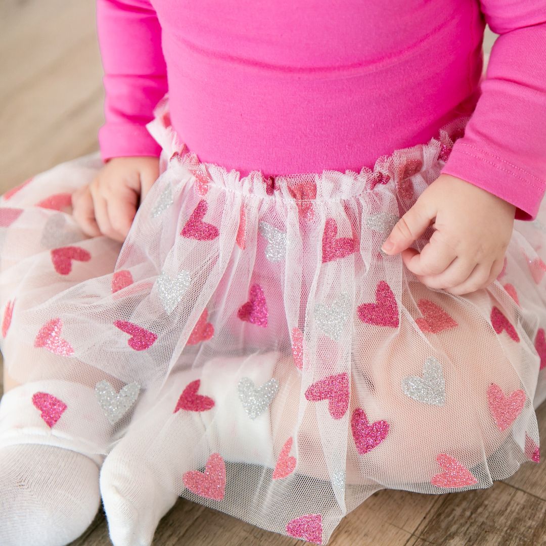 Glitter Heart Long Sleeve Tutu Bodysuit