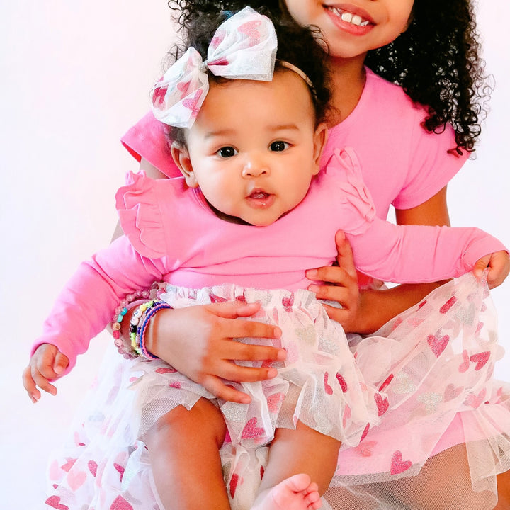 Glitter Heart Tulle Bow Baby Headband