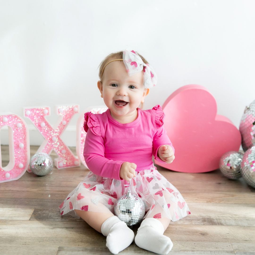 Glitter Heart Tulle Bow Baby Headband