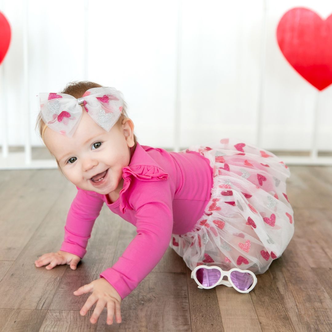 Glitter Heart Long Sleeve Tutu Bodysuit