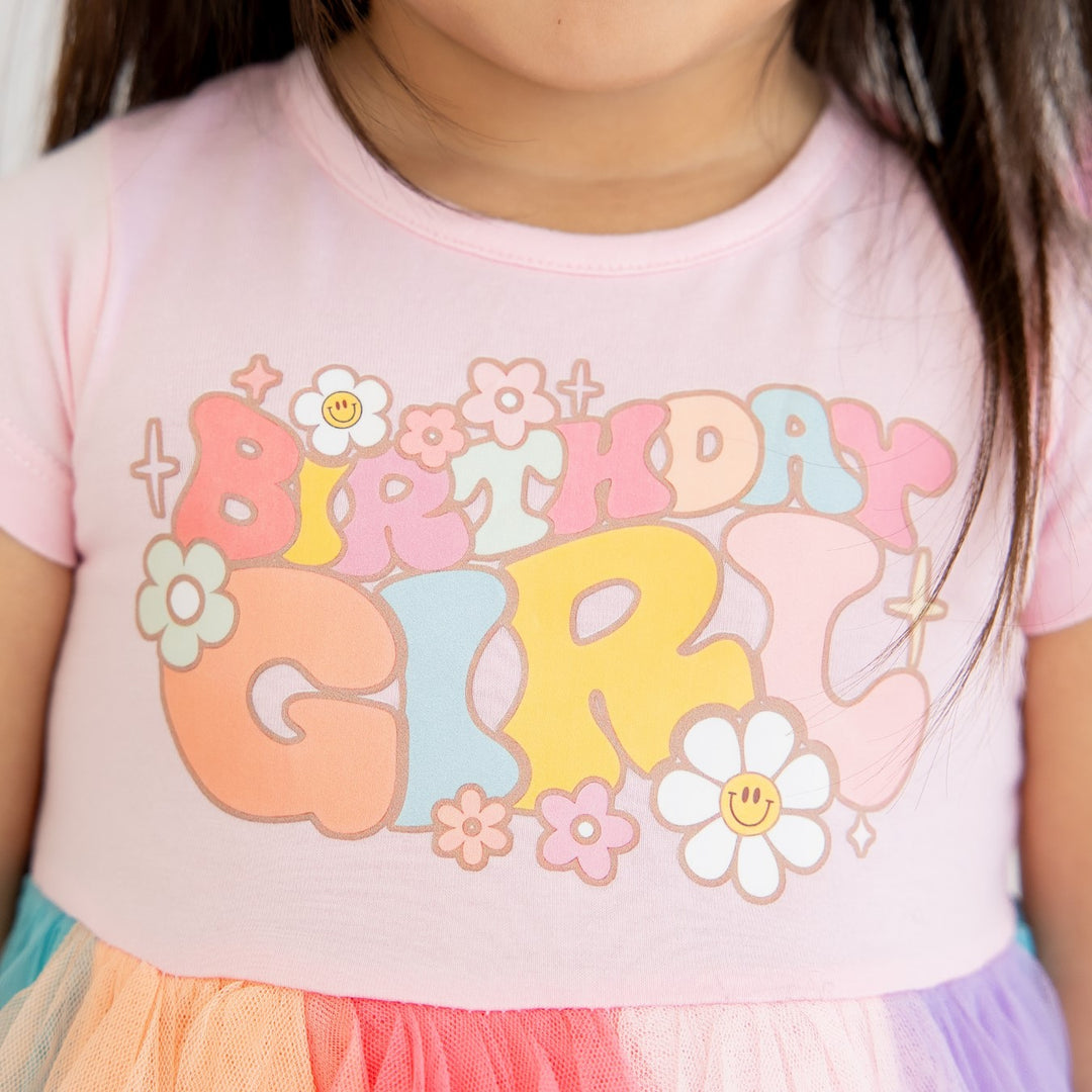 Groovy Birthday Girl Short Sleeve Tutu Dress