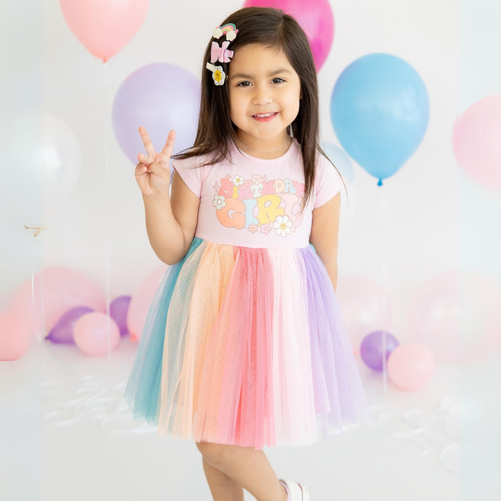 Groovy Birthday Girl Short Sleeve Tutu Dress