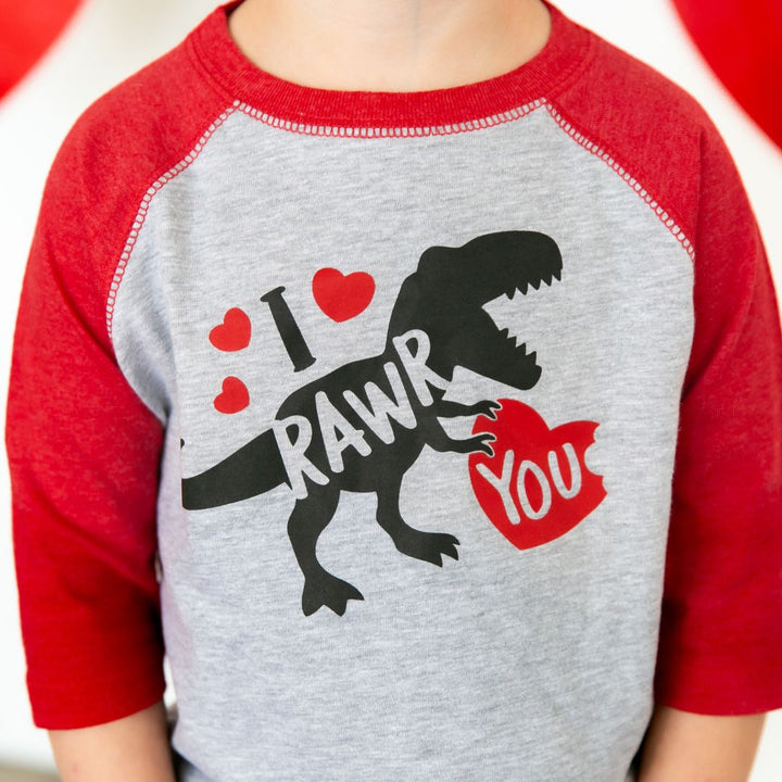 I Rawr You Valentine's Day 3/4 Shirt - Heather/Red