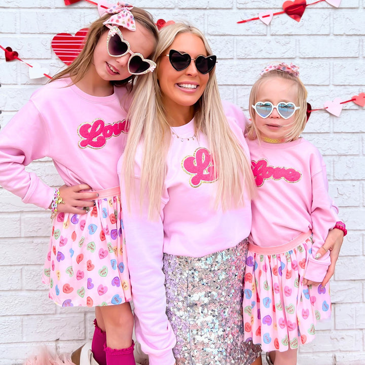 Love Script Patch Valentine's Day Adult Sweatshirt - Pink