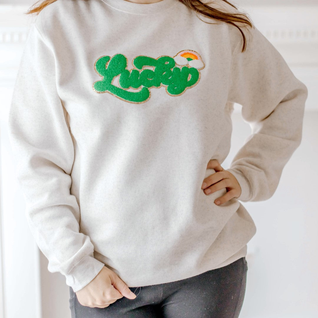 Lucky Rainbow Patch St. Patrick's Day Adult Sweatshirt - Natural