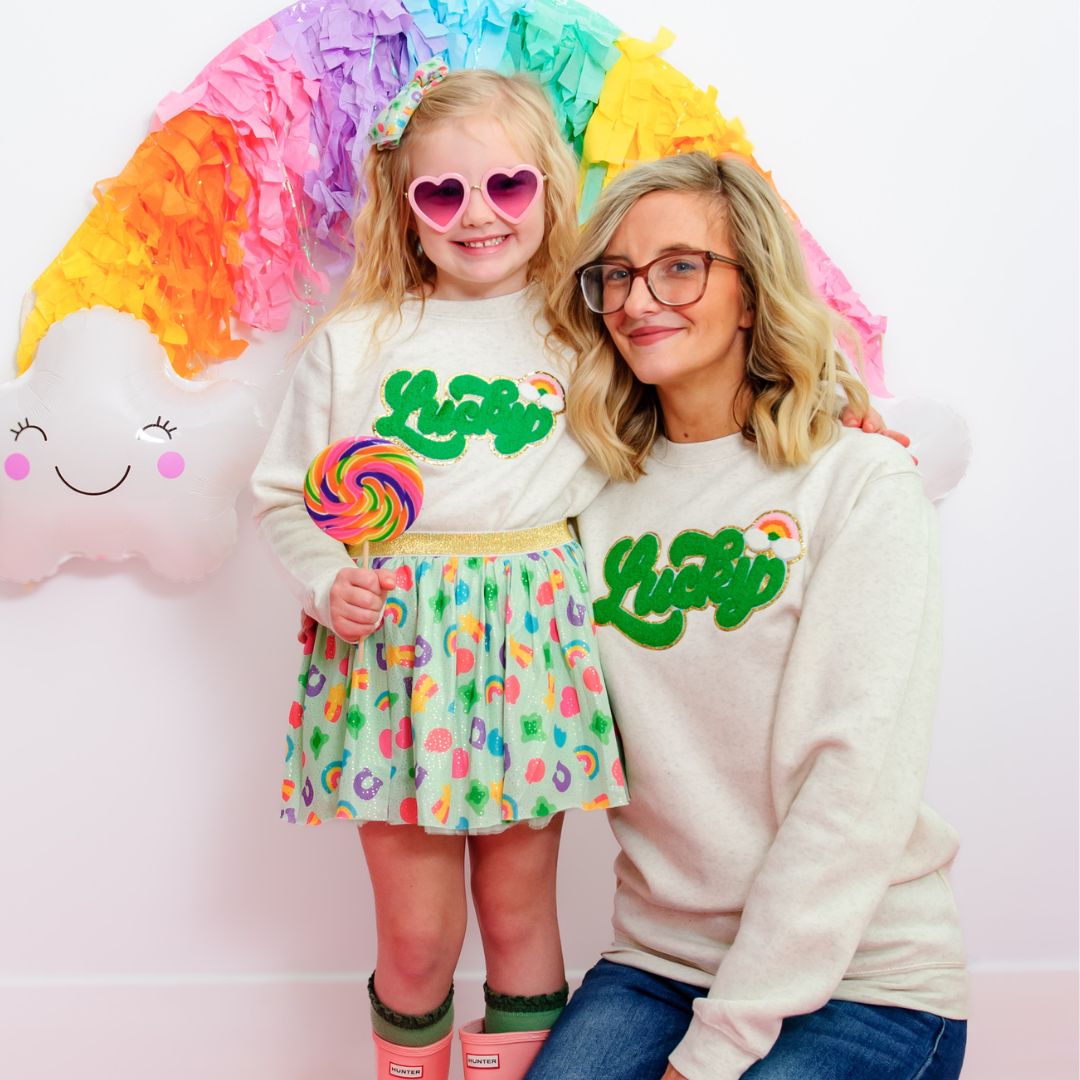 Lucky Rainbow Patch St. Patrick's Day Adult Sweatshirt - Natural