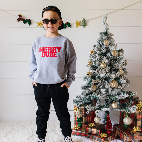 Merry Dude Patch Christmas Sweatshirt - Gray