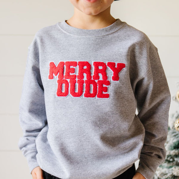 Merry Dude Patch Christmas Sweatshirt - Gray