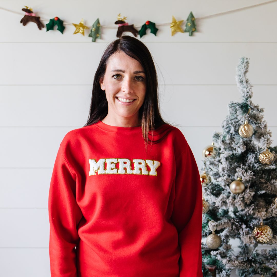 Merry Patch Christmas Adult Sweatshirt - Red