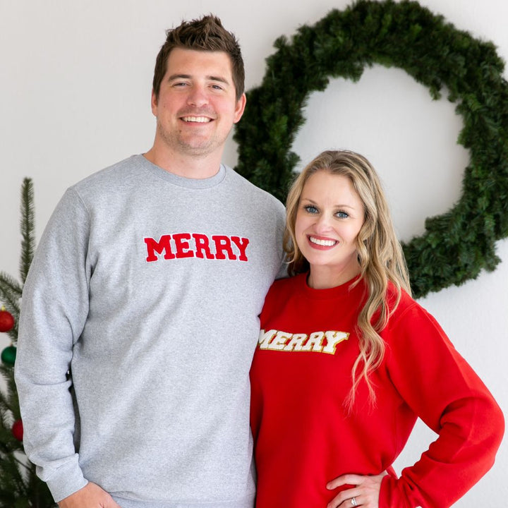 Merry Patch Christmas Adult Sweatshirt - Gray