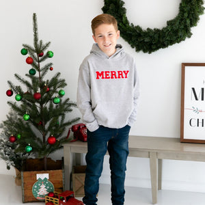 Merry Patch Christmas Youth Hoodie - Gray
