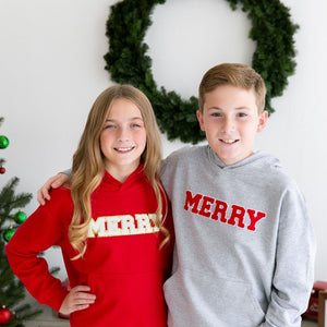 Merry Patch Christmas Youth Hoodie - Red