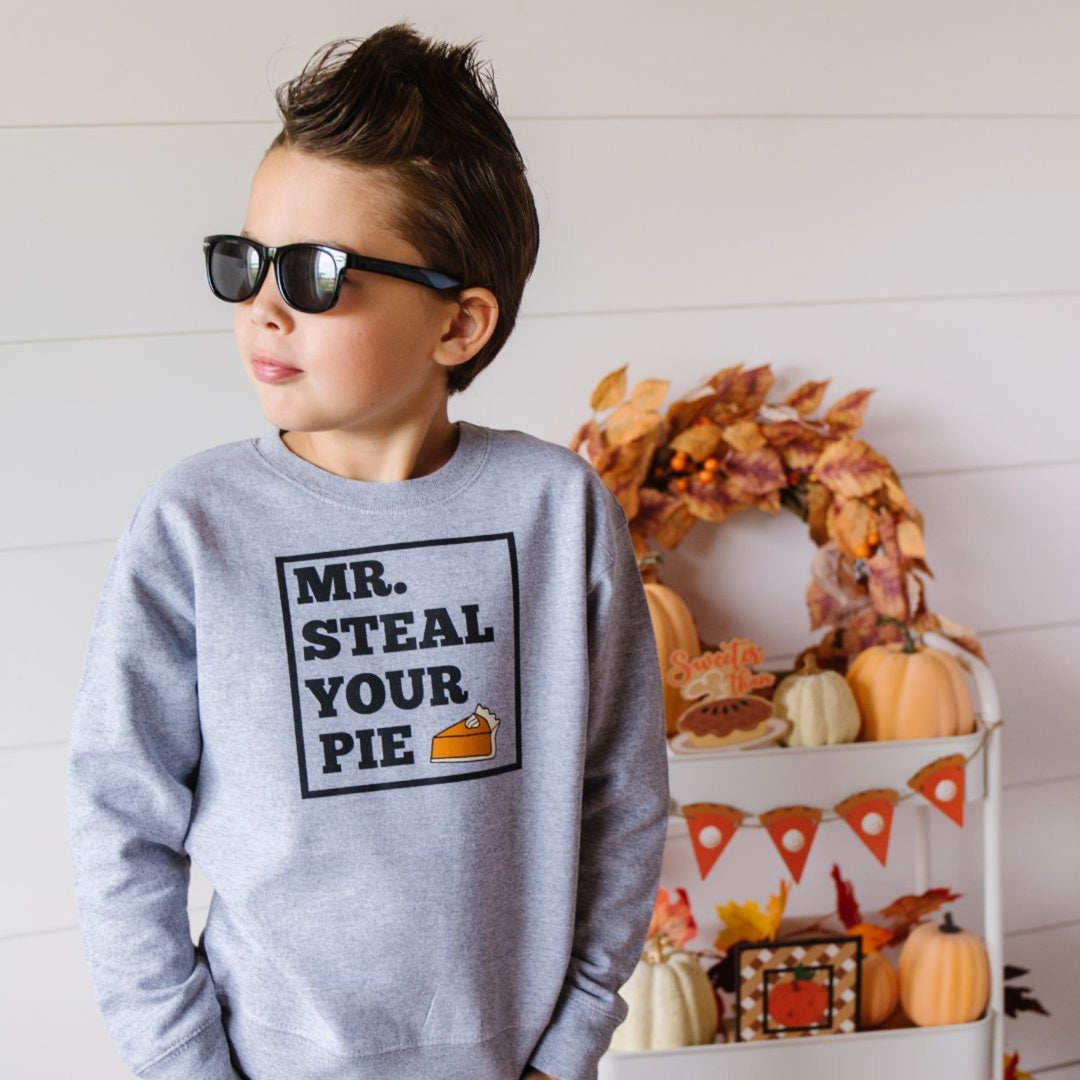 Mr. Steal Your Pie Thanksgiving Sweatshirt - Gray