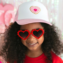 Load image into Gallery viewer, Multi Heart Patch Trucker Hat - Pink/White