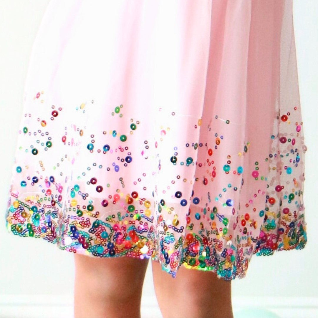 Pink Confetti Short Sleeve Tutu Dress