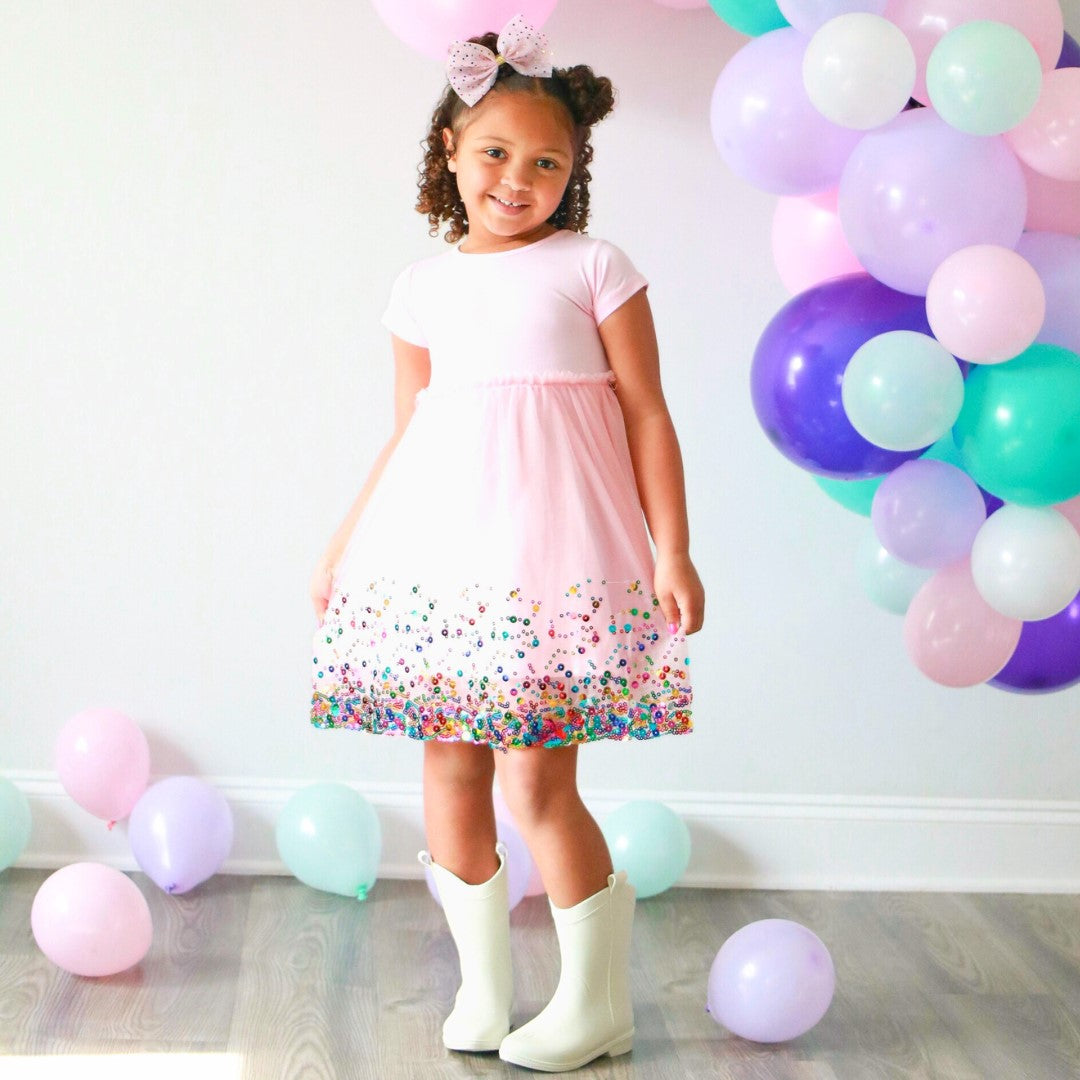 Pink Confetti Short Sleeve Tutu Dress