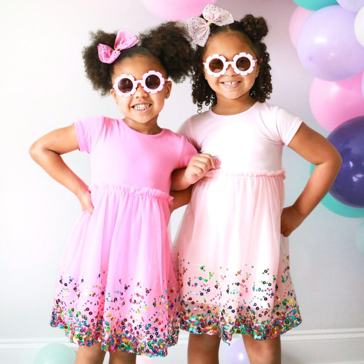 Pink Confetti Short Sleeve Tutu Dress