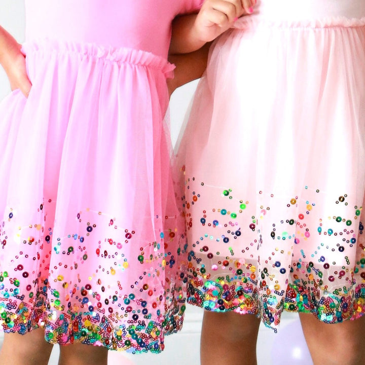 Pink Confetti Short Sleeve Tutu Dress