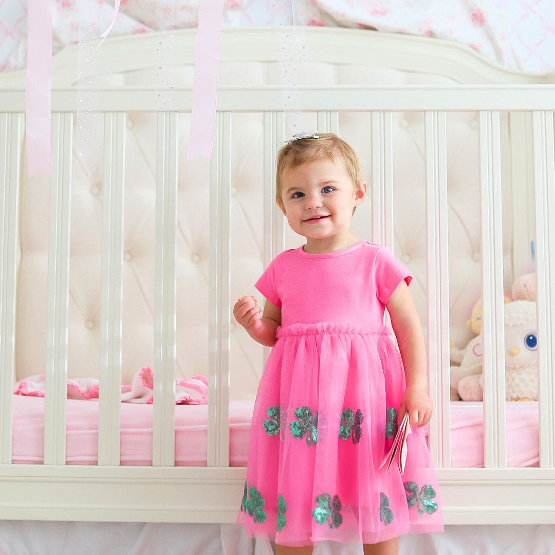 Pink Shamrock St. Patrick's Day Short Sleeve Tutu Dress