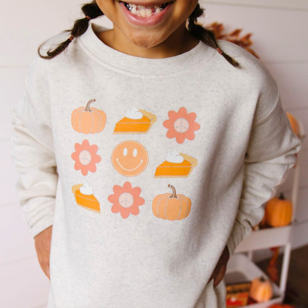 Pumpkin Pie Smiley Thanksgiving Sweatshirt - Natural