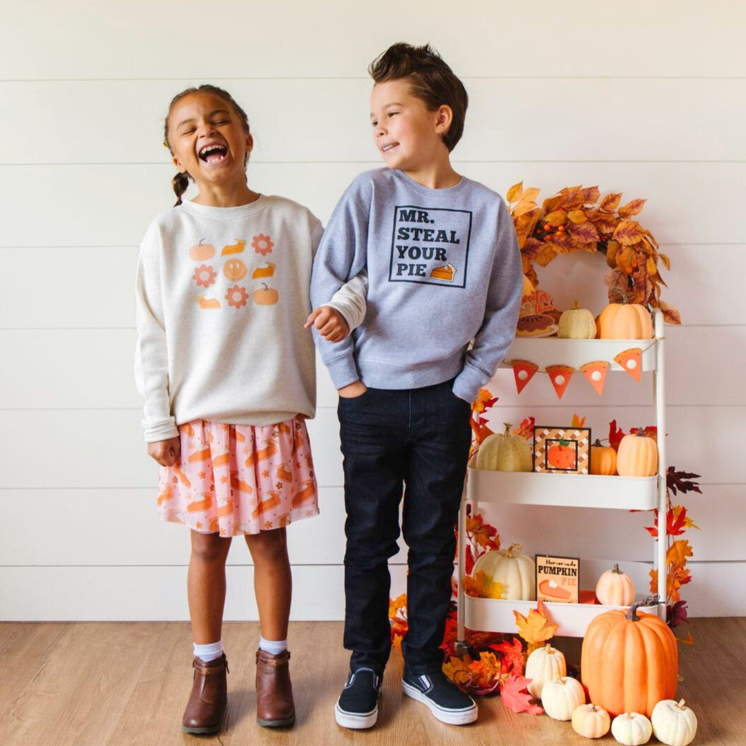 Pumpkin Pie Smiley Thanksgiving Sweatshirt - Natural