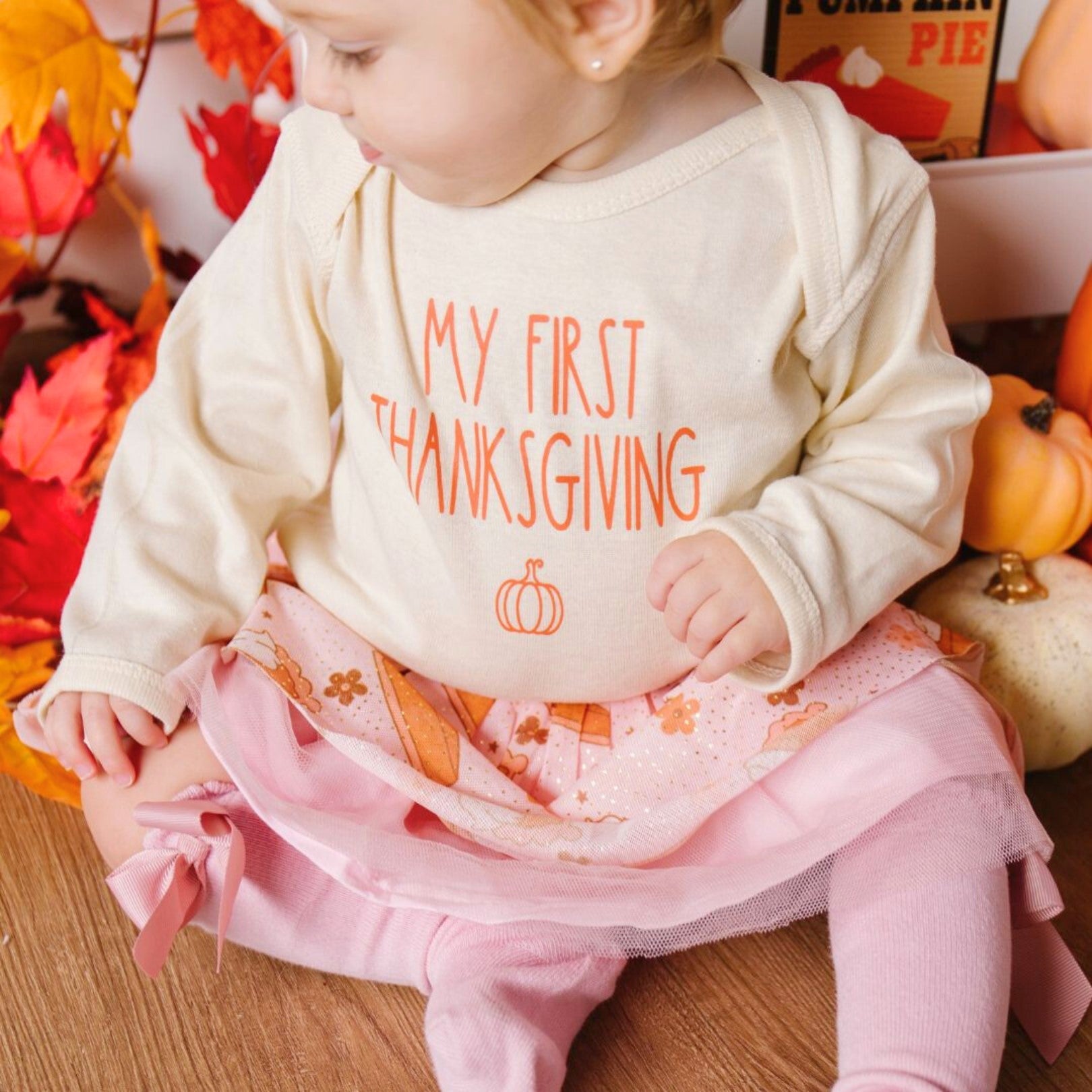 My First Thanksgiving Long Sleeve Bodysuit Natural