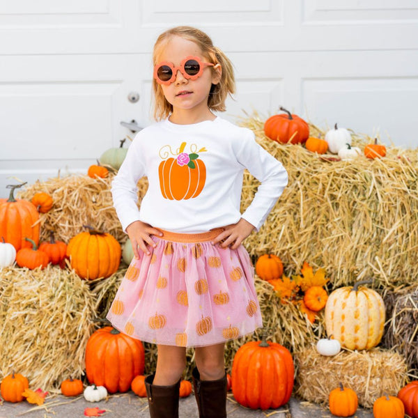 Pumpkin Rose Long Sleeve Shirt - White