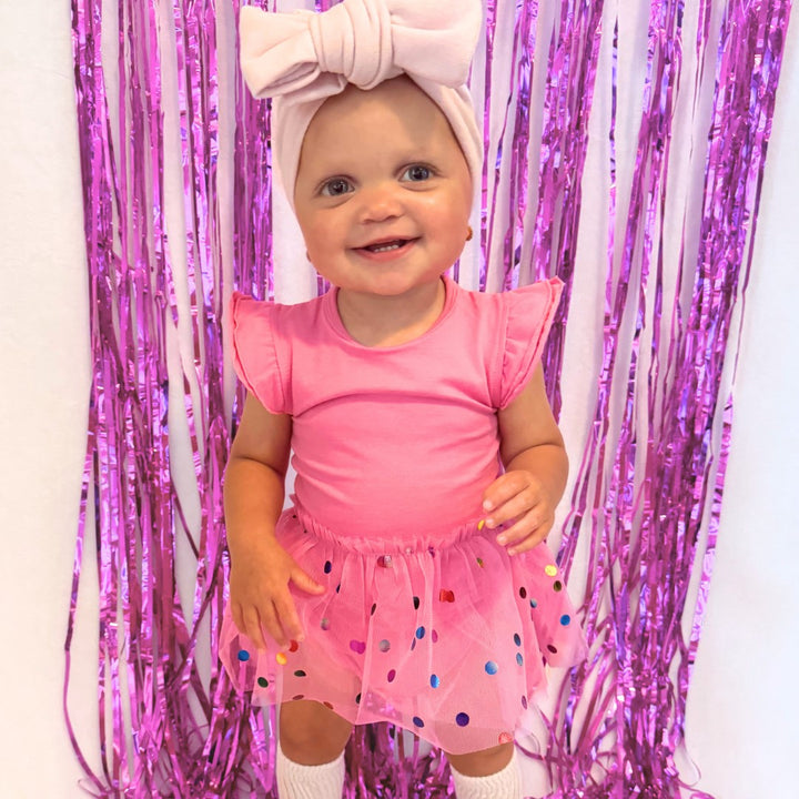 Raspberry Confetti Short Sleeve Tutu Bodysuit