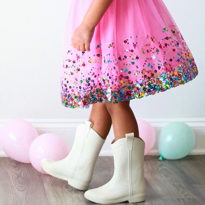 Raspberry Confetti Short Sleeve Tutu Dress